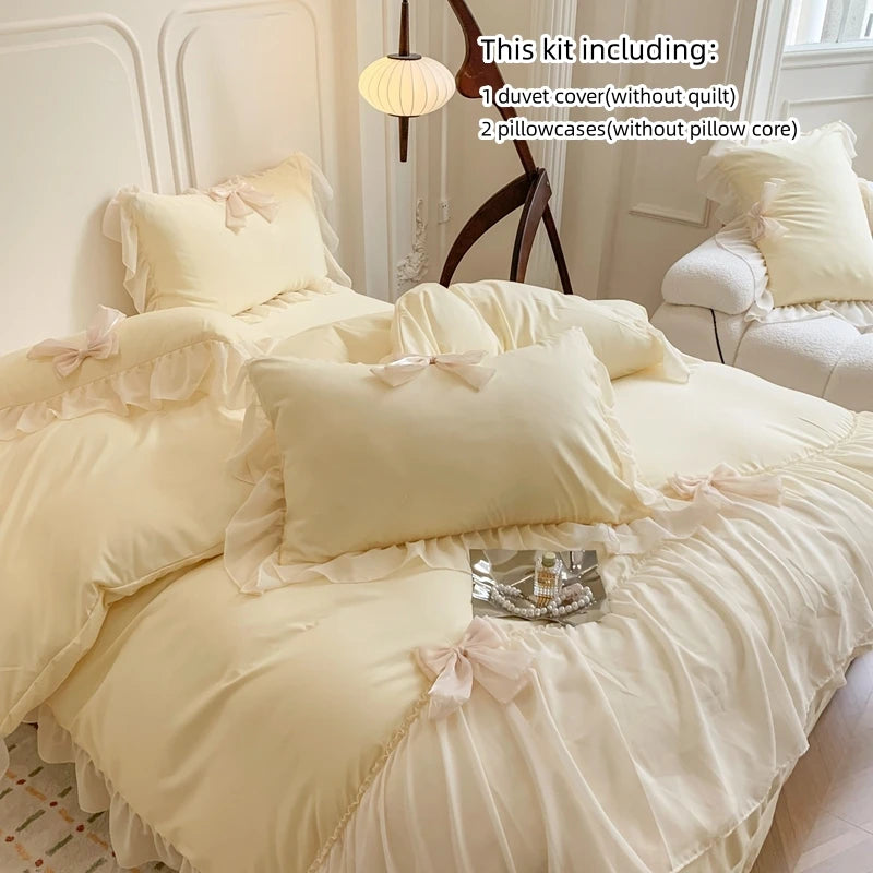 3pcs White Bedding set ruffles Duvet Cover Set (1*Duvet Cover + 2*Pillowcase, Without Core)for bedroom guest room