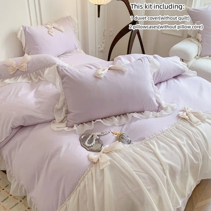 3pcs White Bedding set ruffles Duvet Cover Set (1*Duvet Cover + 2*Pillowcase, Without Core)for bedroom guest room