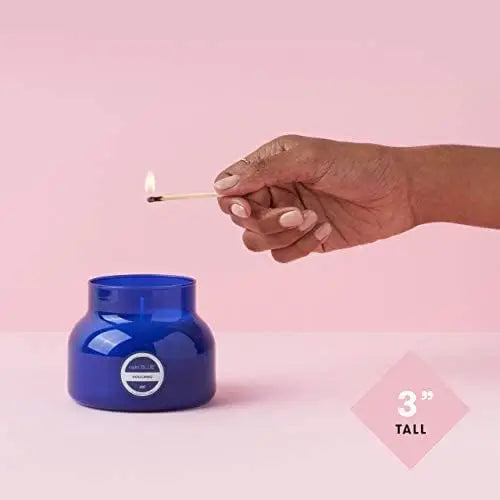 Volcano Scented Candles in Luxury Glass Jar - Tropical Fruit & Sugared Citrus Aroma - Soy Wax Blend - Blue Color (8 oz)