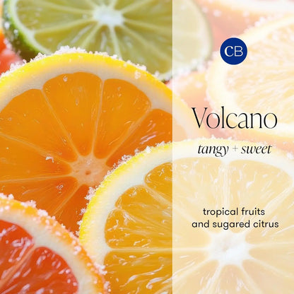 Volcano Scented Candles in Luxury Glass Jar - Tropical Fruit & Sugared Citrus Aroma - Soy Wax Blend - Blue Color (8 oz)
