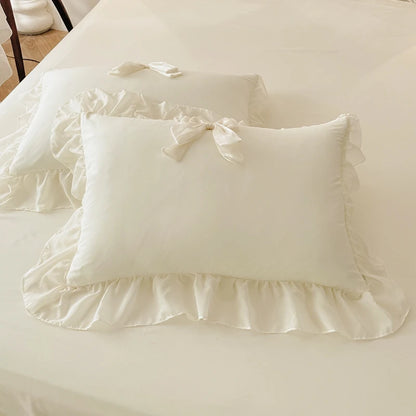 3pcs White Bedding set ruffles Duvet Cover Set (1*Duvet Cover + 2*Pillowcase, Without Core)for bedroom guest room