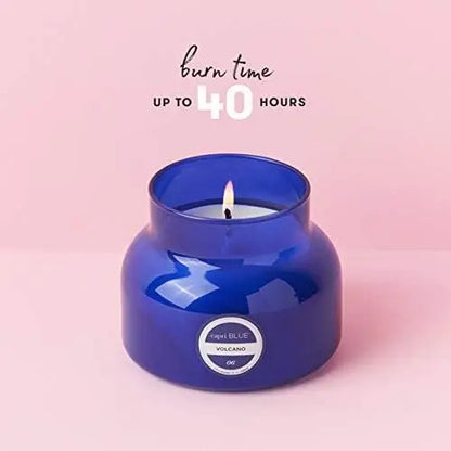 Volcano Scented Candles in Luxury Glass Jar - Tropical Fruit & Sugared Citrus Aroma - Soy Wax Blend - Blue Color (8 oz)