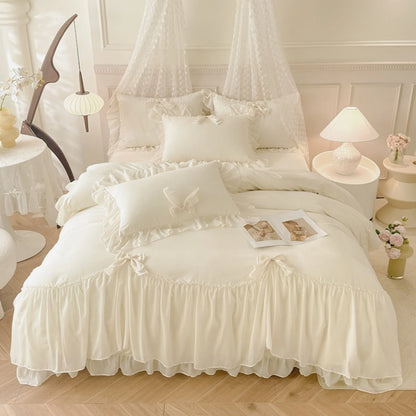 3pcs White Bedding set ruffles Duvet Cover Set (1*Duvet Cover + 2*Pillowcase, Without Core)for bedroom guest room