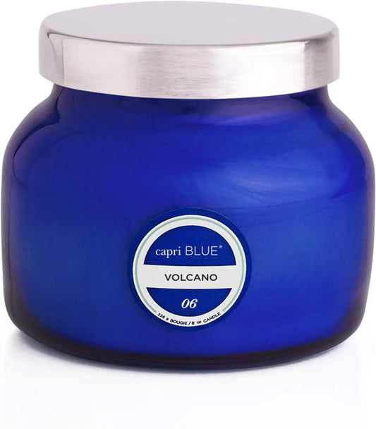 Volcano Scented Candles in Luxury Glass Jar - Tropical Fruit & Sugared Citrus Aroma - Soy Wax Blend - Blue Color (8 oz)