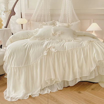 3pcs White Bedding set ruffles Duvet Cover Set (1*Duvet Cover + 2*Pillowcase, Without Core)for bedroom guest room